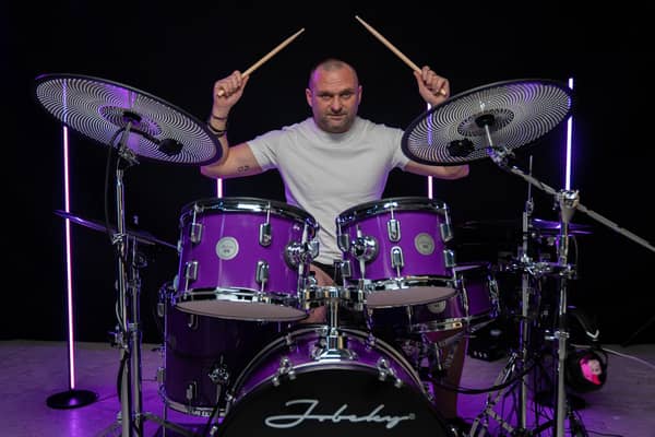 Lisburn man Allister Brown is aiming to beat the world record by drumming for 150 hours and is hoping to raise as much money as possible for charity. Pic credit: Speed Motion Films Ltd