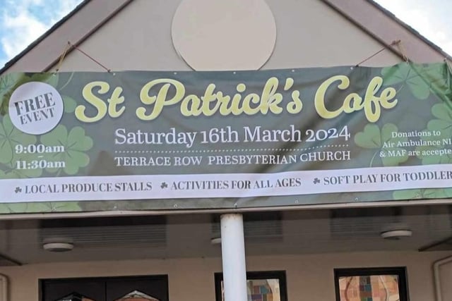 Terrace Row Presbyterian Church will open its St Patrick's Cafe in the church hall on Saturday, March 16, from 9am - 11.30am. There will be local produce stalls and activities for all ages as well as soft play for toddlers. Donations to Air Ambulance NI and MAF accepted.