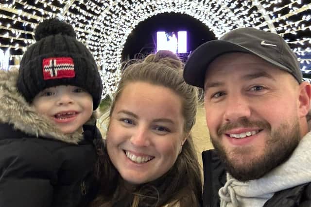 Shannon, who recently underwent lifesaving transplant surgery, is pictured with her two year old son Grayson and husband Gary. Pic credit: SEHSCT