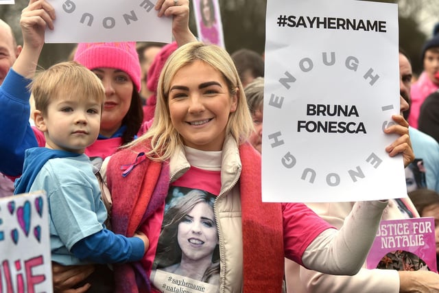 Alana Doran and Leo Neish (4) pictured at Saturdays anti- violence against women rally. LM05-215.