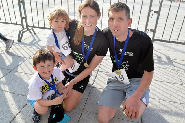 The Davey family from Portadown pictured at the fun run on Wednesday night. Included are, Caleb (4), Matthew (1), mum, Judith and dad, Mark. PT24-234.