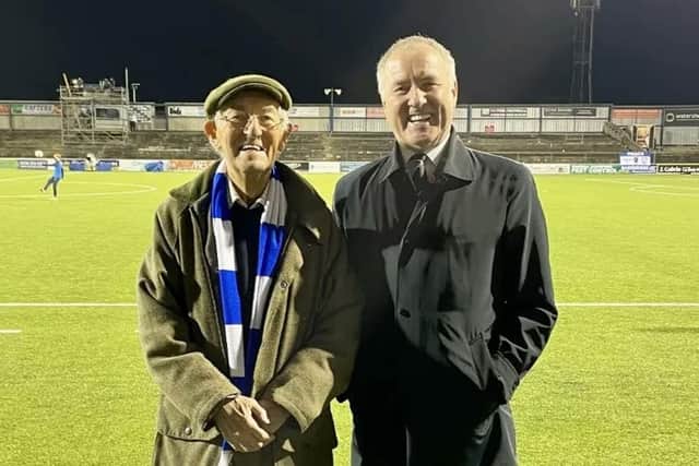 Lord Rogan (left) with former Coleraine Football Club Chairman Colin McKendry during a visit to The Showgrounds