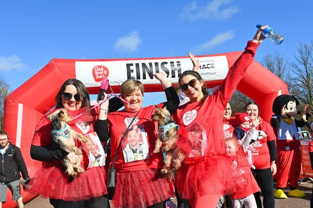 Gaby took part in this year’s Red Dress Fun Run alongside her mum Joanne (middle) and sister Janine (left), in memory of her dad who sadly passed away at just 50 years old from a heart related condition.