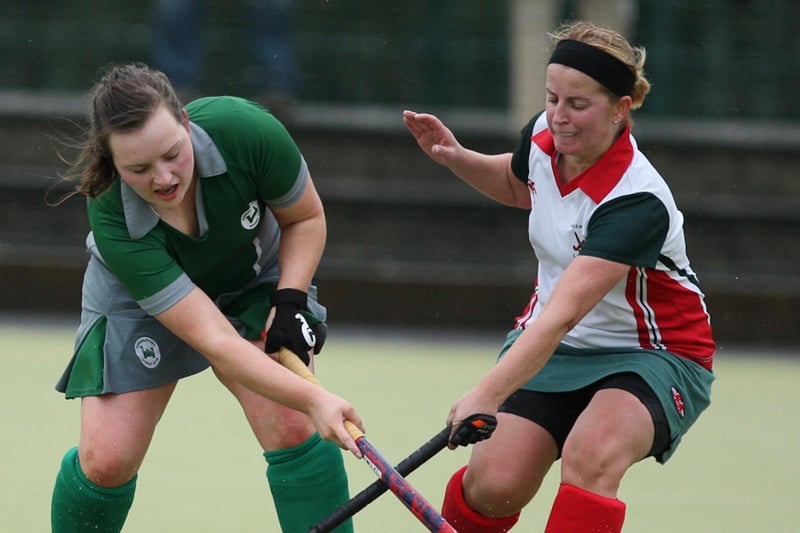 Greenisland's Captain Eileen Reynolds challenges for posession in a 2010 game.   CT43-419RM