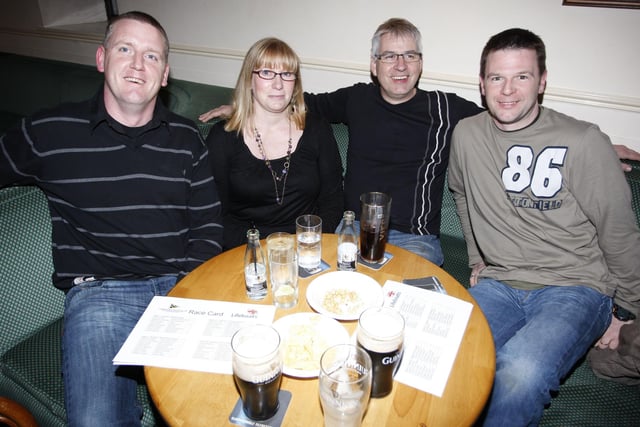 Peter Stephens, Tim and Jill Tynan, and Andrew Morris pictured during the Portrush RNLI fundraising night at the races held in Portrush Yacht Club in 2008