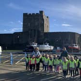 Students from Mossley PS during their recent visit to Carrickfergus Castle.