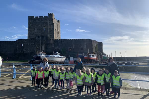 Students from Mossley PS during their recent visit to Carrickfergus Castle.