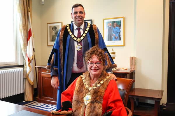 Outgoing Mayor, Ald Gerardine Mulvenna and Deputy Mayor, Ald Stewart McDonald. Pic supplied by Mid and East Antrim Borough Council