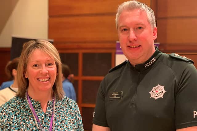 Traci Kimber, Co-Ordinator South Eastern Trust Area Domestic and Sexual Violence Partnership and Lisburn Castlereagh PSNI Inspector Ryan Moore. Pic credit: SEHSCT