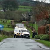 Police at the scene of the security alert at Ballylagan Road, outside Ballynure. Picture: Northern Ireland World