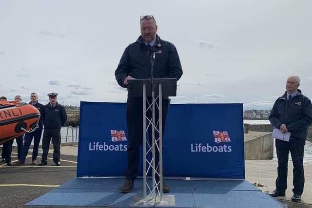 Portrush Lifeboat Operations Manager, Beni McAllister speaking at the event