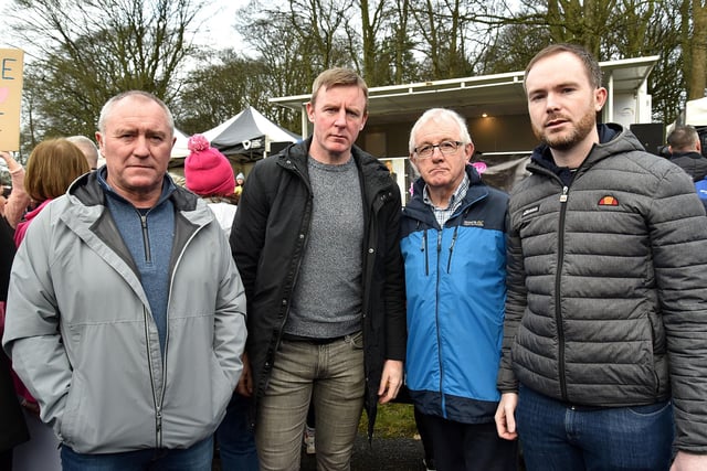 Political support for the McNally family at the vigil in Lurgan park from the SDLP representatives drom left, Councillor Declan McAlinden, Justin McNulty, MLA, Councillor Eamon McNeill and Councillor Ciaran Toman. LM05-209
