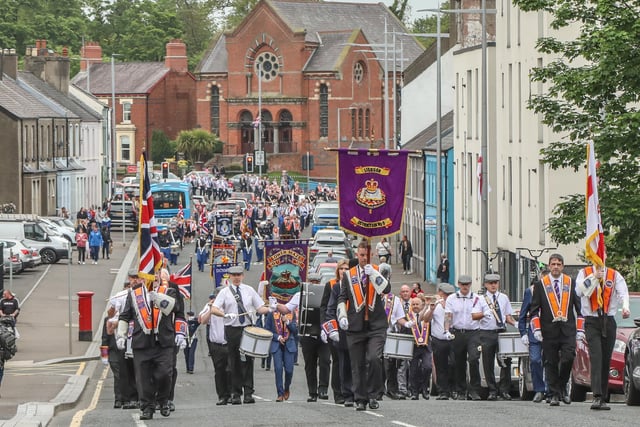 Members of Lisburn District LOL No.6 on their way up Seymour Street on the Coronation Parade. Pic Norman Briggs, rnbphotographyni