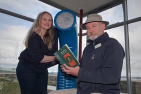 Maria McManus, artistic director of Quotidian and Poetry Jukebox NI and Paul Stewart, WWT Castle Espie centre manager. Picture: WWT Castle Espie,