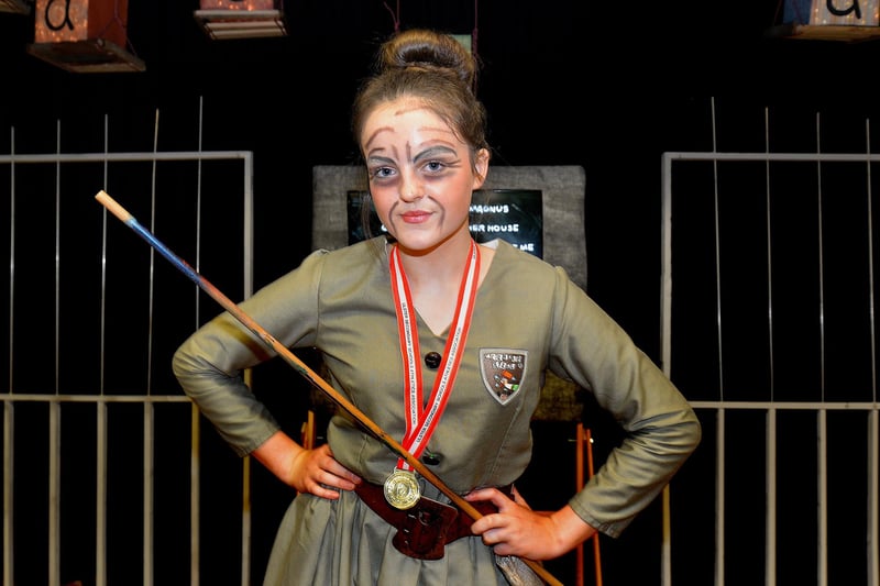 Playing the baddie Agatha Trunchbull in the Lurgan Junior High School production of 'Matilda, The Musical' is Bethany Givan. LM25-245.