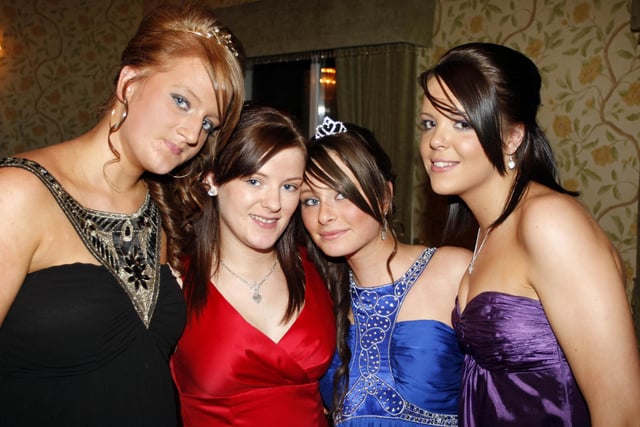 Erin Cochrane, Carly Law, Kelly Beech, and Natalie McPeak pictured at the Coleraine College Formal in 2009