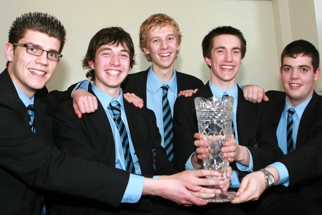Joint winners of the Nicholson Trophy for best achievement at GCSE, from left, Mathew Greenaway, Ben shepherd, Andrew Spence, Gareth Herron and Andrew Gordon.