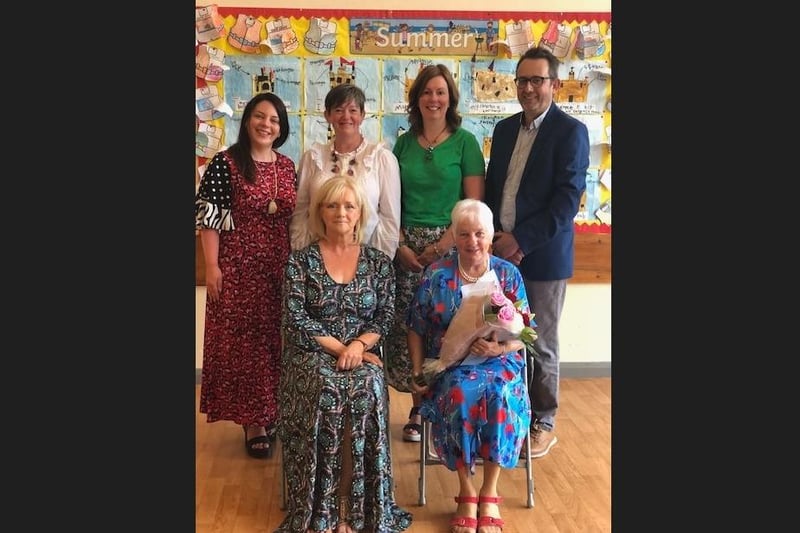Guests who attended this year's Prize Giving Ceremony at Donacloney Primary School were: Back Row: Melanie Bond (Governor), Joy Tumilty (Governor), Karen Hamilton (Governor), Gavin Robinson (Chairman). Seated: Lynne Nesbitt (Principal) and Helen Wilson (Special Guest)