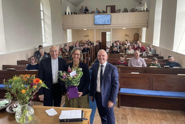 Dr and Mrs Kirkpatrick with Very Rev Dr William Henry, the minister in charge of  Ballinderry Presbyterian after the Moderator preached at the morning service