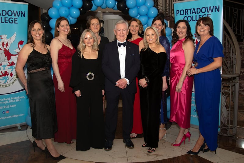 Former principal of Portadown College, Mr Tom Flannagan pictured at the school's 100th anniversary dinner with former pupils and current teachers. PT11-217.
