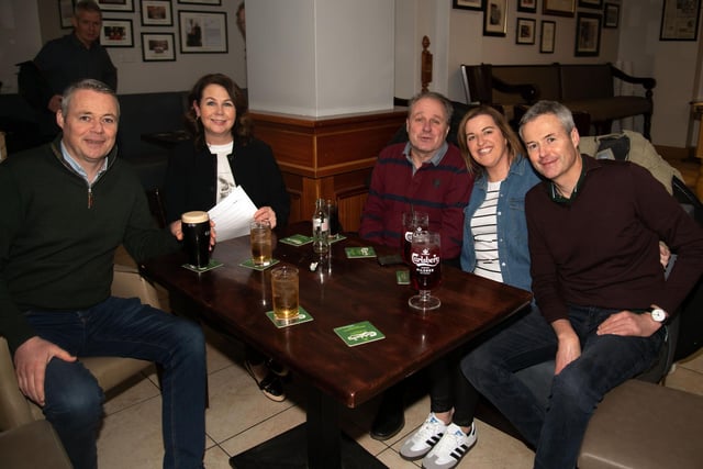 Taking part in the St John the Baptist's College fundraising quiz are from left, Barai and Mairead McConville, Paul Rath, Karen Towe and Mairtin McConville. PT12-262.