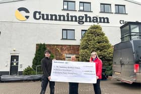 Area Fundraising Manager for Air Ambulance NI, Katrina Hughes and Cunningham Covers staff | Supplied
