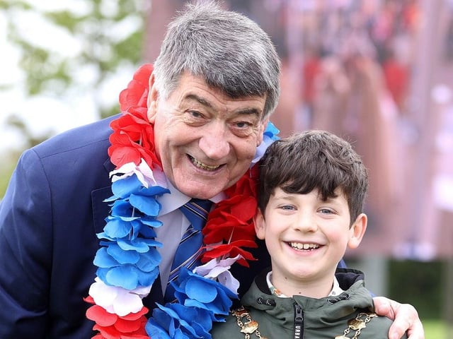 Mayor of Mid and East Antrim, Alderman Noel Williams, with a young visitor at the event.
