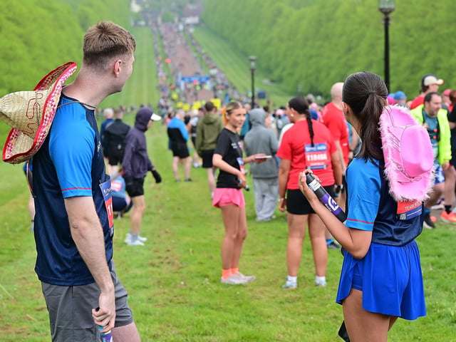 Taking in the spectacle of the Belfast City Marathon.