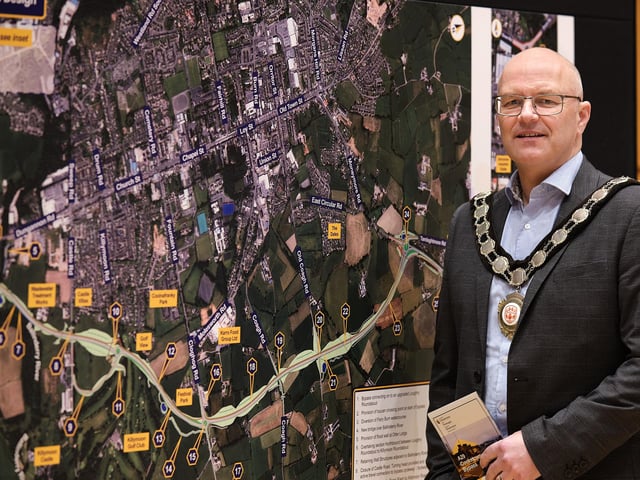 Chair of Mid Ulster District Council, Cllr. Dominic Molloy attends the A29 Cookstown Bypass consultation event in the Burnavon, Cookstown.