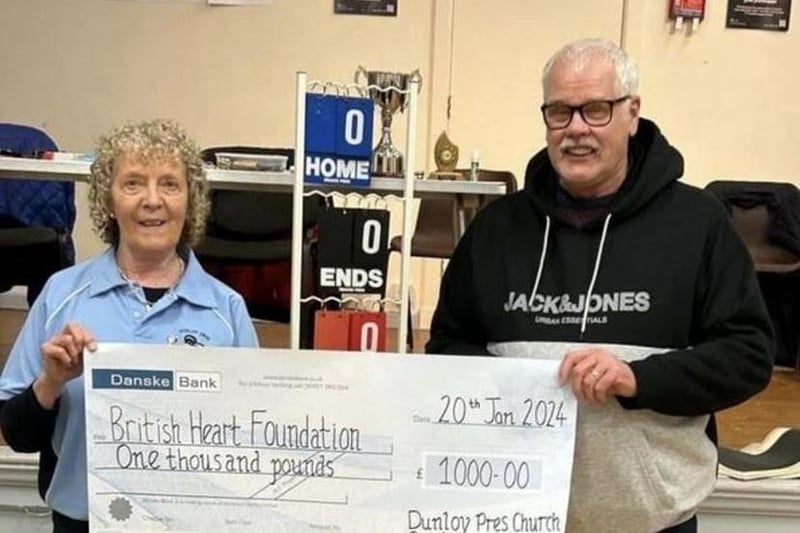 Helen Paul (Club Treasurer) presents £1000 to David Dickie (British Heart Foundation).