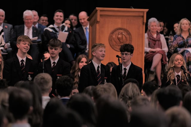 The choir of Lurgan College entertaining the audience at their recent Speech Day with a taster from Calamity Jane