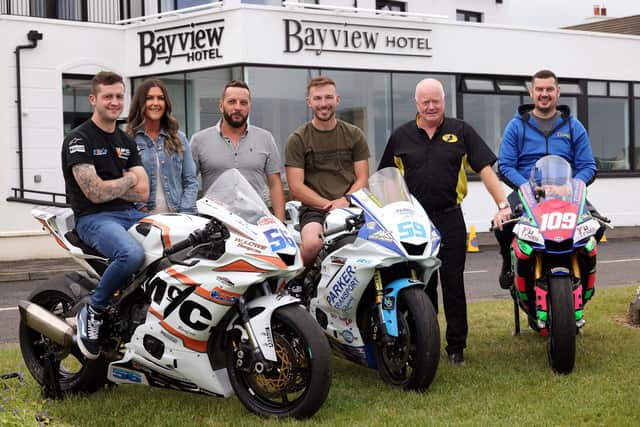 Hilton Car Sales is sponsoring this year’s Next Generation Supersport race 1 at Armoy Road Races. Owner Andy Hilton and his partner are pictured alongside road racers, Adam McLean, Paul Jordan and Neil Kernohan and William Munnis, Clerk of Course.