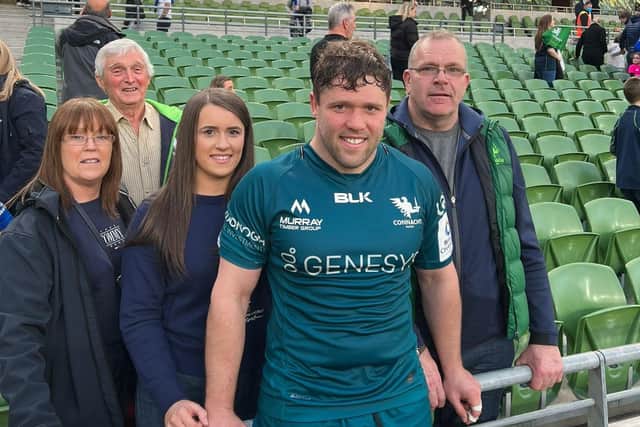 Jonny Murphy with his family after picking up another cap for Connaught.
