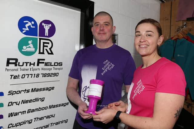 Ruth Fields who is running the Paris Marathon in aid of the Ectopic Pregnancy Trust pictured with Paul Humphreys who will be running the event with her. Paul has ten marathons under his belt while this will be Ruth's first. Credit McAuley Multimedia