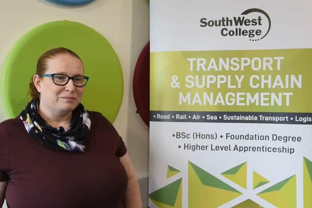 Joanne Mc Cubbin, from Coleraine, is pursuing a Higher Level Apprenticeship (HLA) Foundation Degree in Transport and Supply Chain Management at the South West College Dungannon campus.
