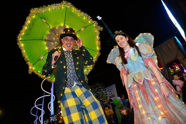 Colourful characters entertained the crowds at the Lisburn Christmas lights switch on
