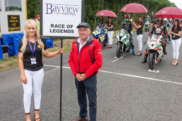 Trevor Kane, owner of the Bayview Hotel, on the start finish grid in 2021’s Race of Legends. Photo: Kirth Ferris/Pacemaker Press
