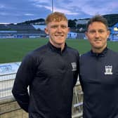 New Newry City signing Ryan Fearon pictured with Assistant Manager Ryan Moffatt.