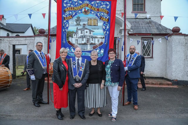 The Carson Family at the Unfurling of Ballinderry Black Reds New Banner. Pic by Norman Briggs, rnbphotographyni