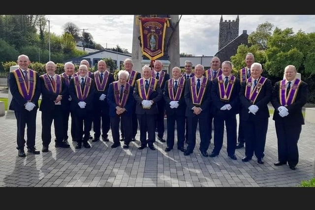 Grand, County and District Officers at Larne War Memorial.