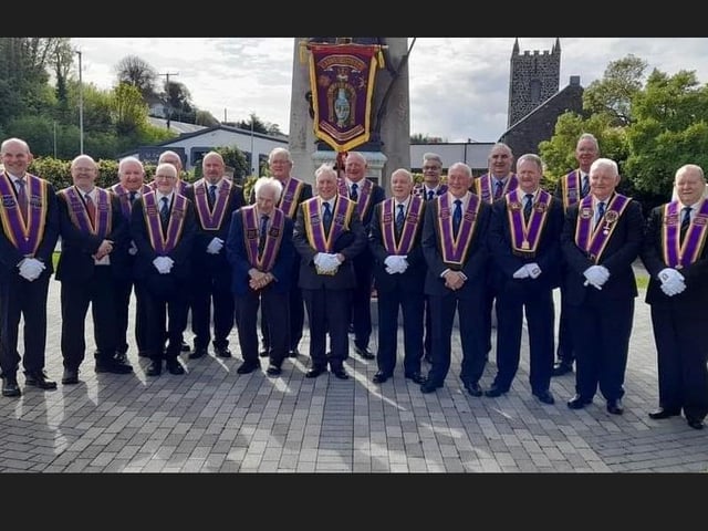 Grand, County and District Officers at Larne War Memorial.