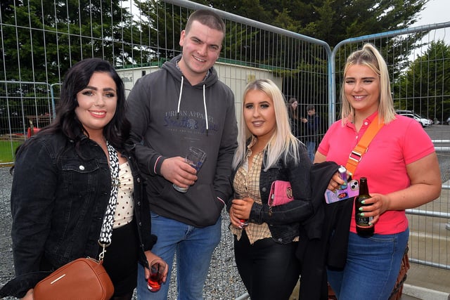 Taking a breather at the 'Double Trouble' charity event are from left, Megan Dynes, Peadar McKeown, Lauren Dynes and Orla McMaster. LM35-252.