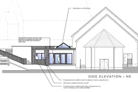 The single-storey extension to the church hall will incorporate an entrance lobby, kitchen area and store room. Credit: ABC planning portal