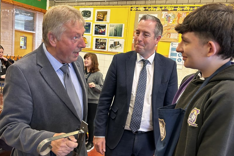 East Antrim MP Sammy Wilson and Education Minister Paul Givan finding out more about the education provision at Carrickfergus Academy.