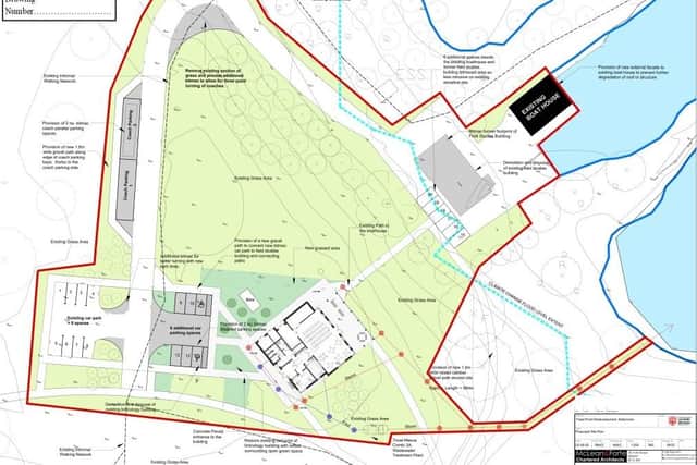 The layout of the proposed Traad Point Education Centre and associated facilities off the shore of Lough Neagh. Image: Mid Ulster planning portal