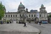 A general view of the grounds of Belfast City Hall, where, court was told, "loyalist” stickers were put on statues of two historic female activists. Image: Google