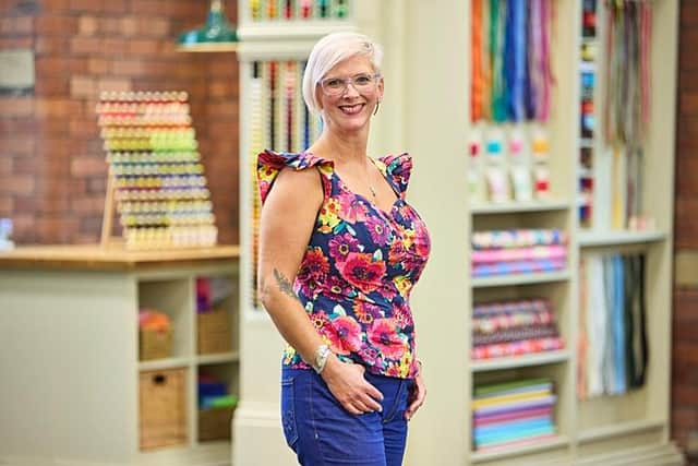Emma Morwood is proving to be a huge hit on the BBC show The Great British Sewing Bee. Pic credit:BBC/Love Productions/Neil Sherwood