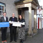 Enterprise Causeway has appointed Martin and Hamilton Construction to deliver the renovation and redevelopment works for The Courthouse Shared Space Creative Hub in Bushmills. Pictured are (l-r): David Hamilton, Managing Director, Martin and Hamilton Construction; Dr Andrew Molloy, Project Architect, Hamilton Architects; and Jayne Taggart, CEO Enterprise Causeway