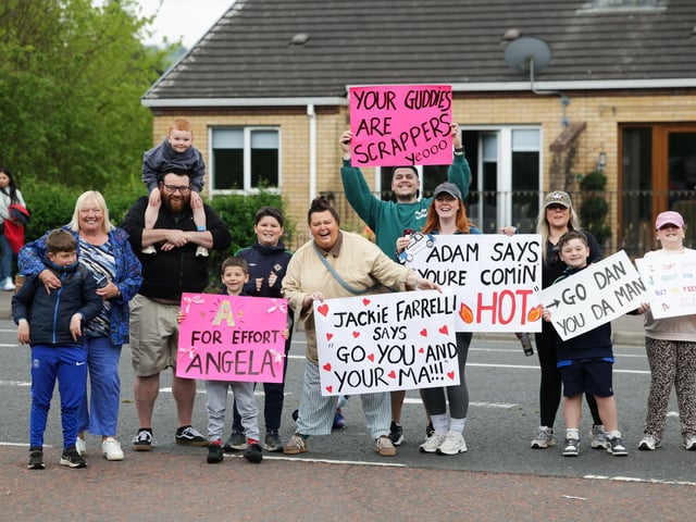 Supporters lining the marathon route.