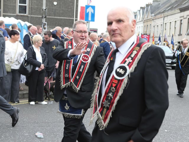 Pictured taking part in the 'Last Saturday' parade in Larne.